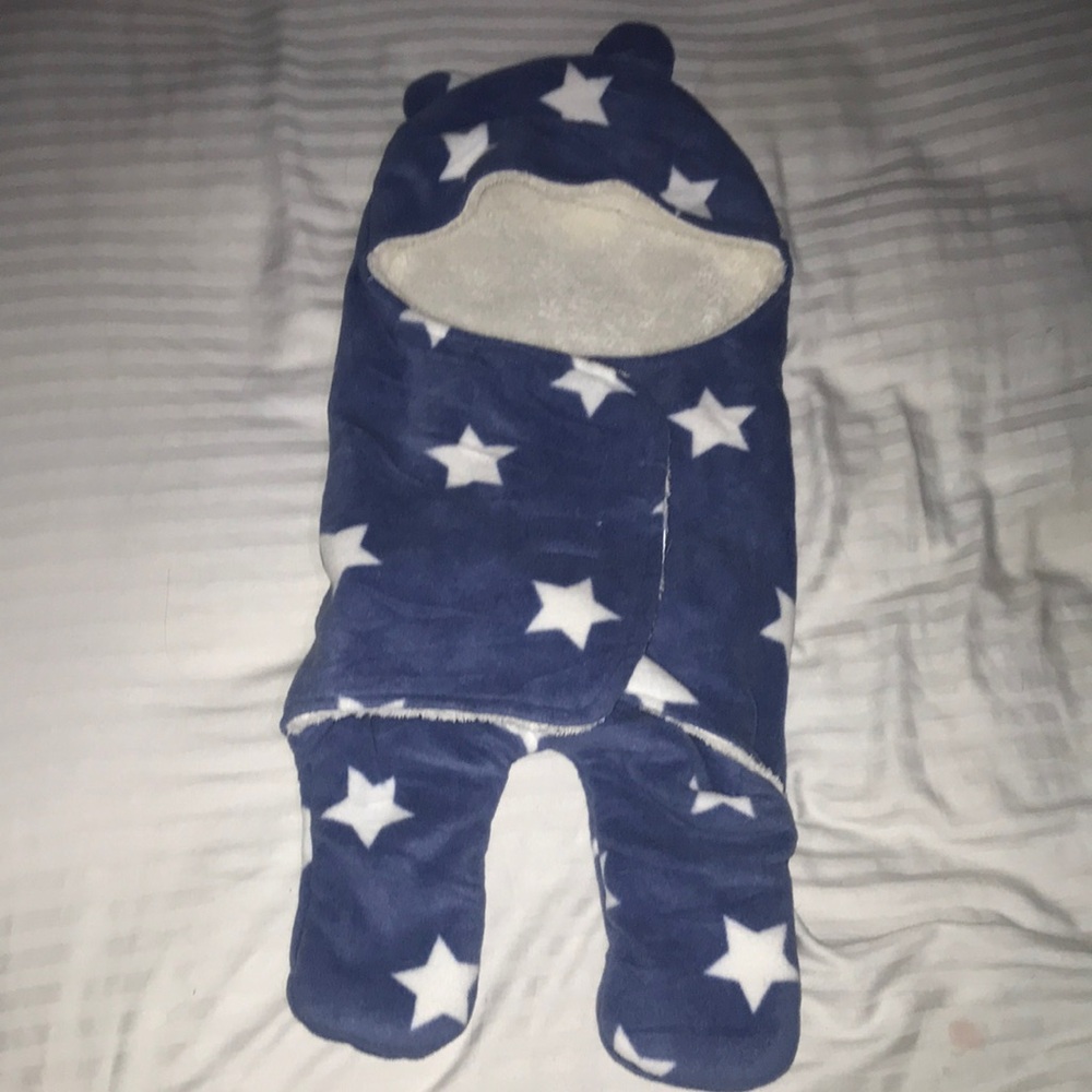 Baby fleece blue with starts swaddle with ears